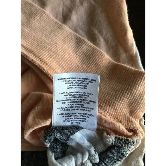 Anthropologie Little Yellow Button Peach and Grey Striped T-Shirt - Picture 7 of 7